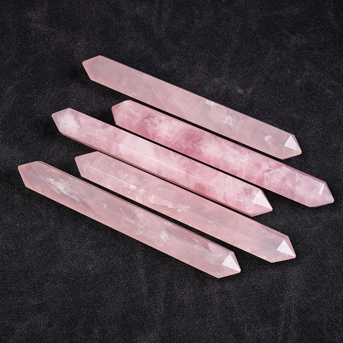 1PC Natural Rose Quartz Healing Double Point Wand Faceted Prism Reiki Stone