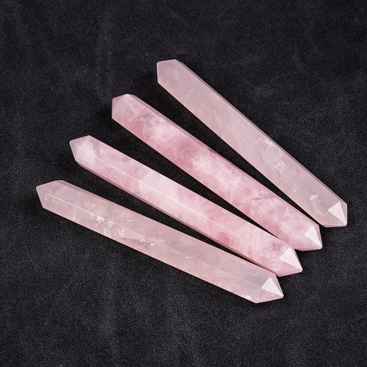 1PC Natural Rose Quartz Healing Double Point Wand Faceted Prism Reiki Stone
