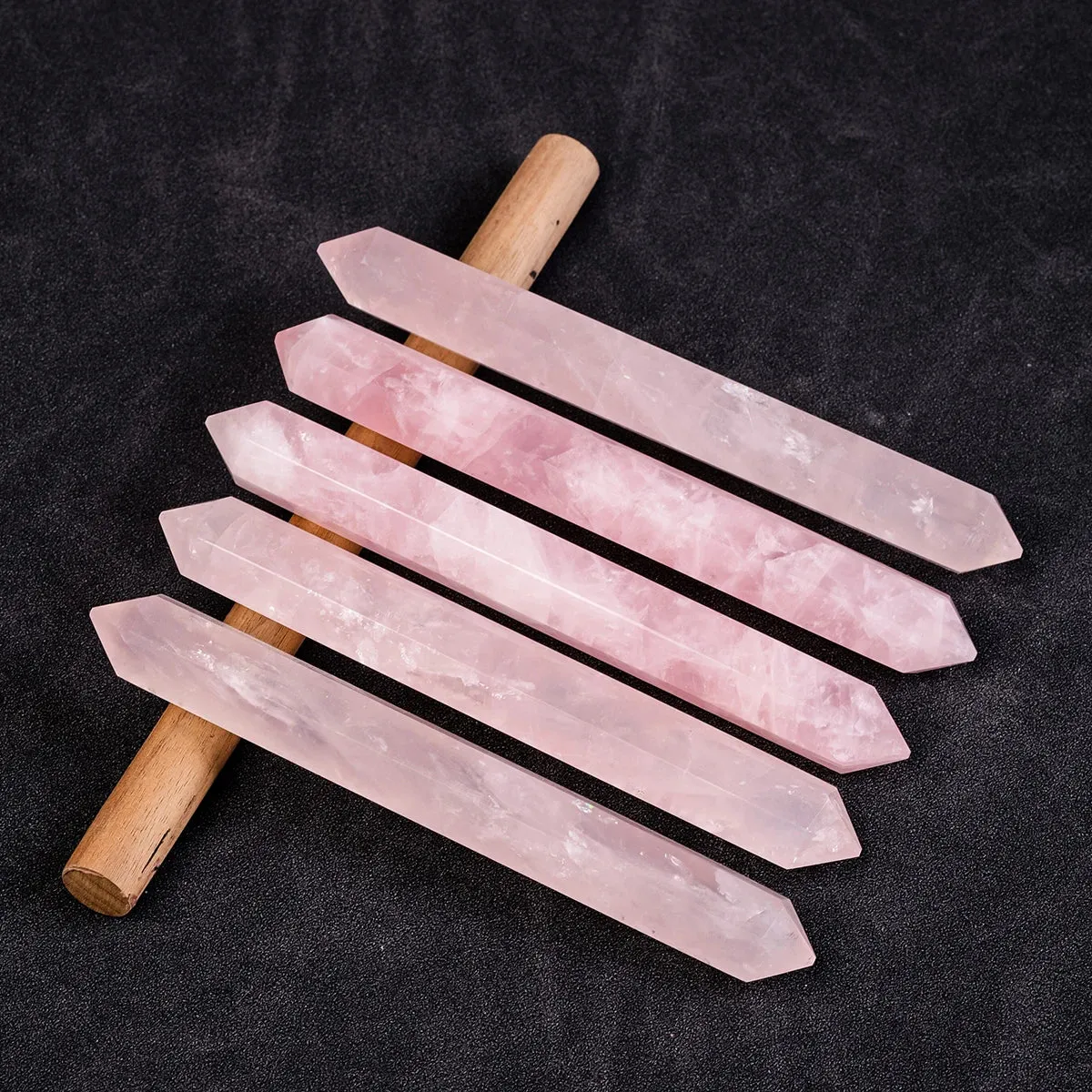 1PC Natural Rose Quartz Healing Double Point Wand Faceted Prism Reiki Stone