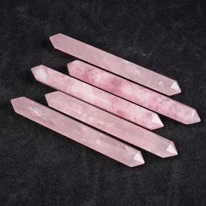 1PC Natural Rose Quartz Healing Double Point Wand Faceted Prism Reiki Stone