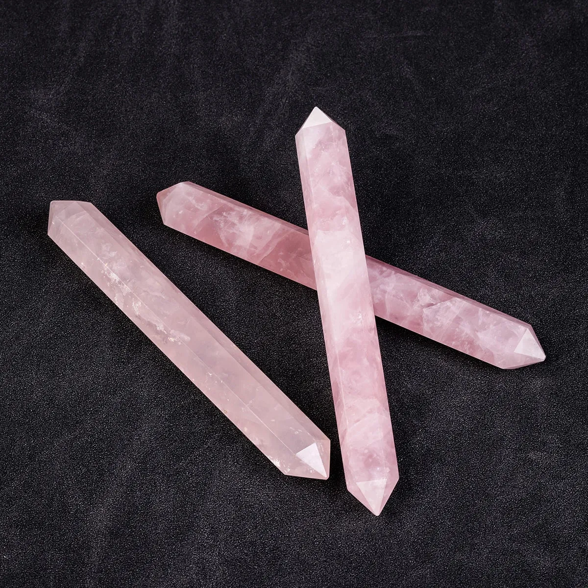 1PC Natural Rose Quartz Healing Double Point Wand Faceted Prism Reiki Stone