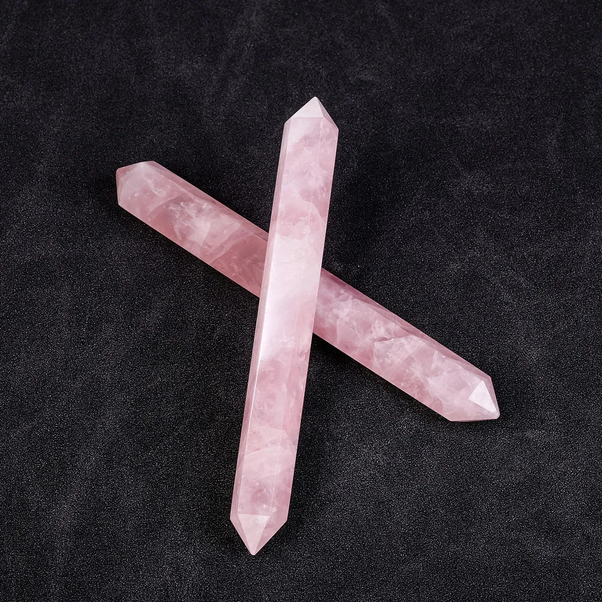 1PC Natural Rose Quartz Healing Double Point Wand Faceted Prism Reiki Stone