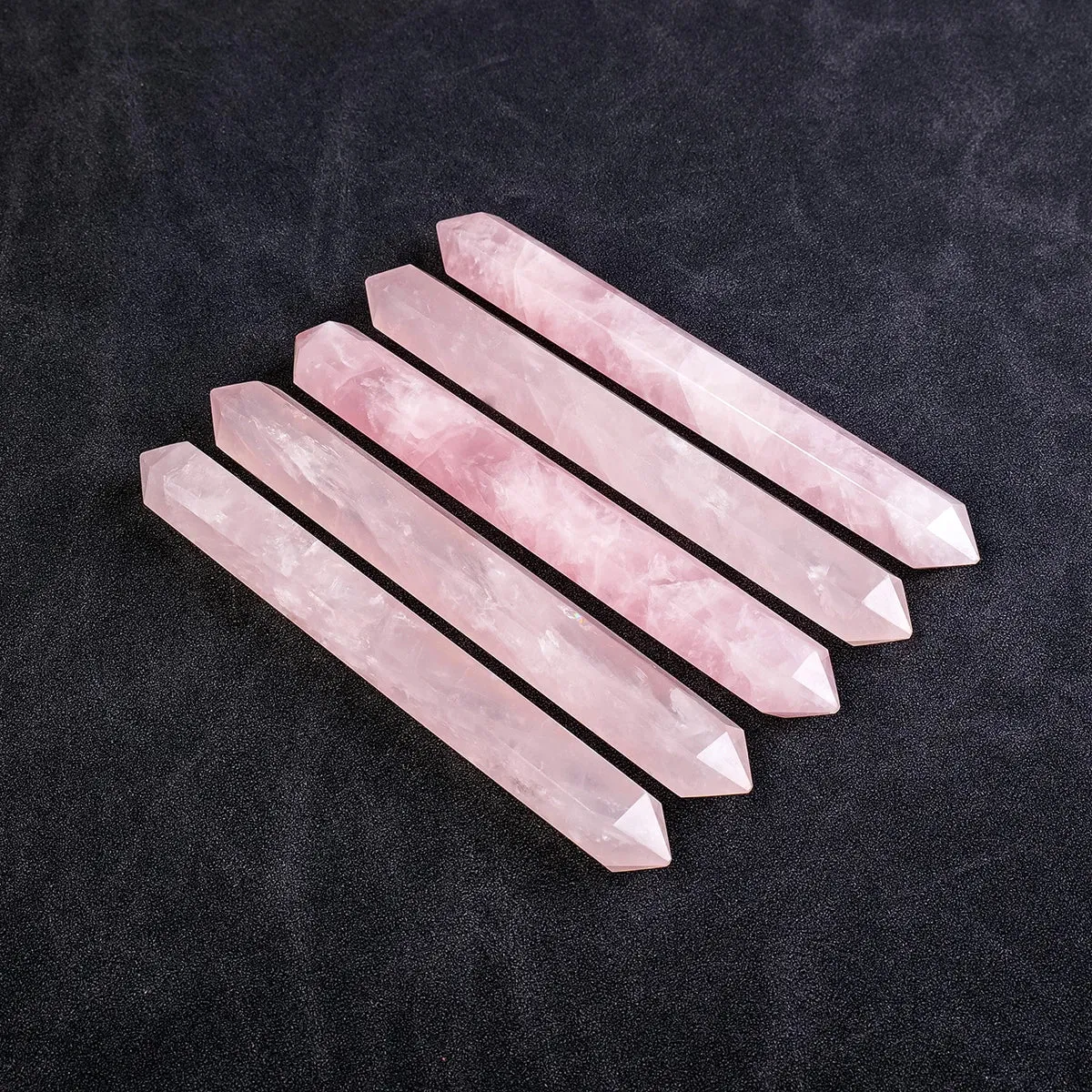 1PC Natural Rose Quartz Healing Double Point Wand Faceted Prism Reiki Stone