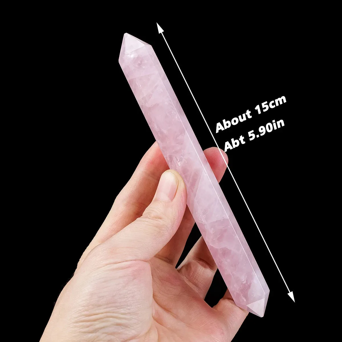 1PC Natural Rose Quartz Healing Double Point Wand Faceted Prism Reiki Stone