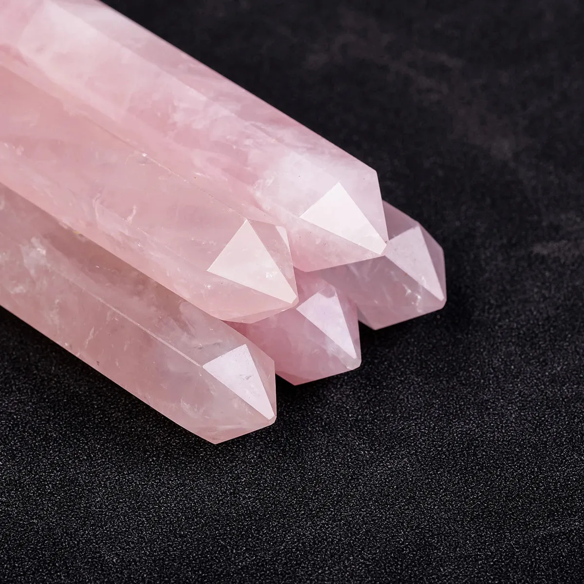 1PC Natural Rose Quartz Healing Double Point Wand Faceted Prism Reiki Stone