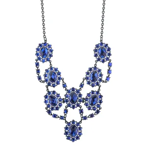 2028 Jewelry Sapphire Blue Faceted Statement Bib Necklace 16"   3" Extender
