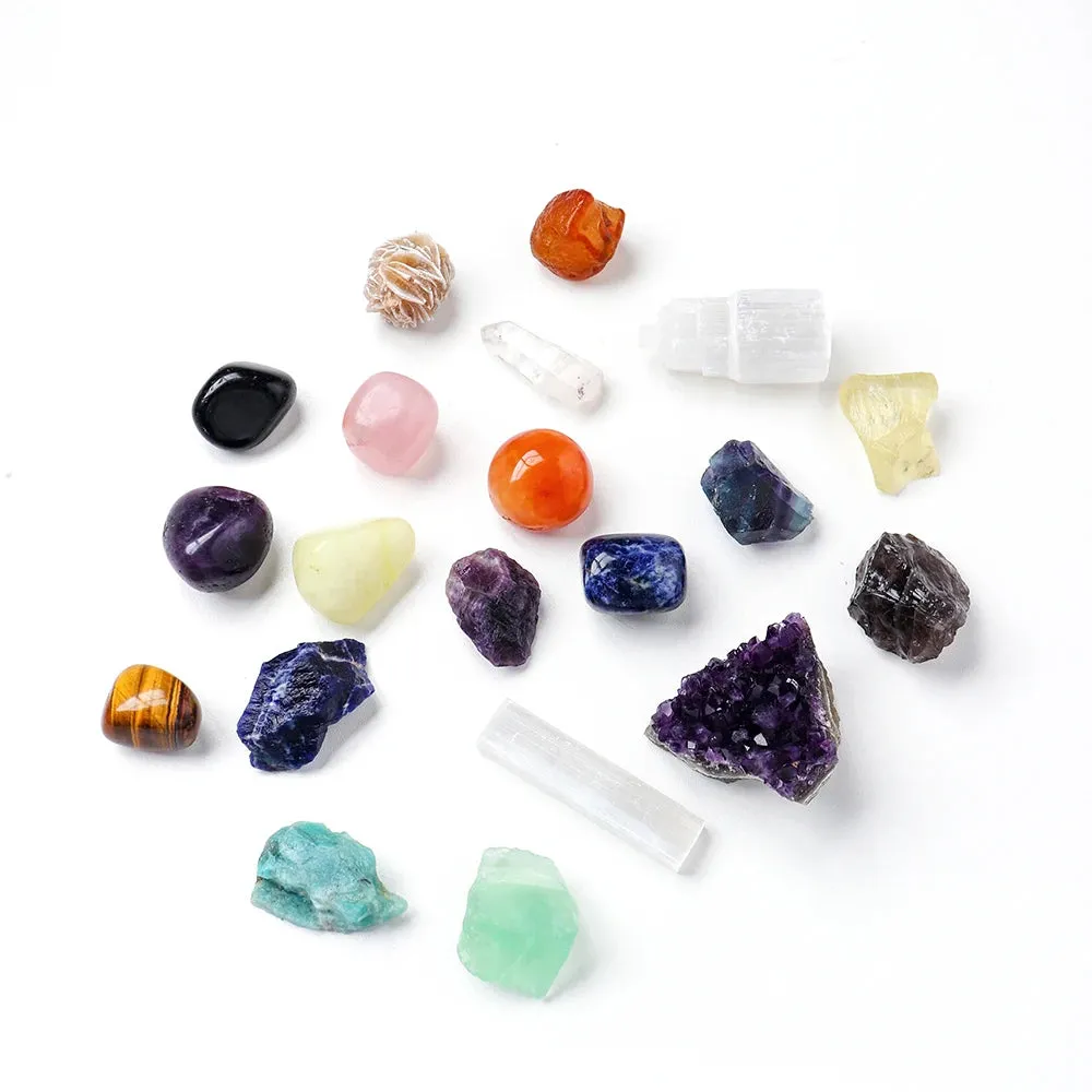 20pc Natural Crystal Gift Box Amethyst Raw Stone Selenite Healing Stones