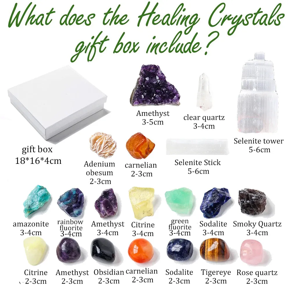 20pc Natural Crystal Gift Box Amethyst Raw Stone Selenite Healing Stones