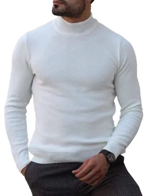 【24-hour shipping】White Versatile Turtleneck Knitted Pullover Sweater