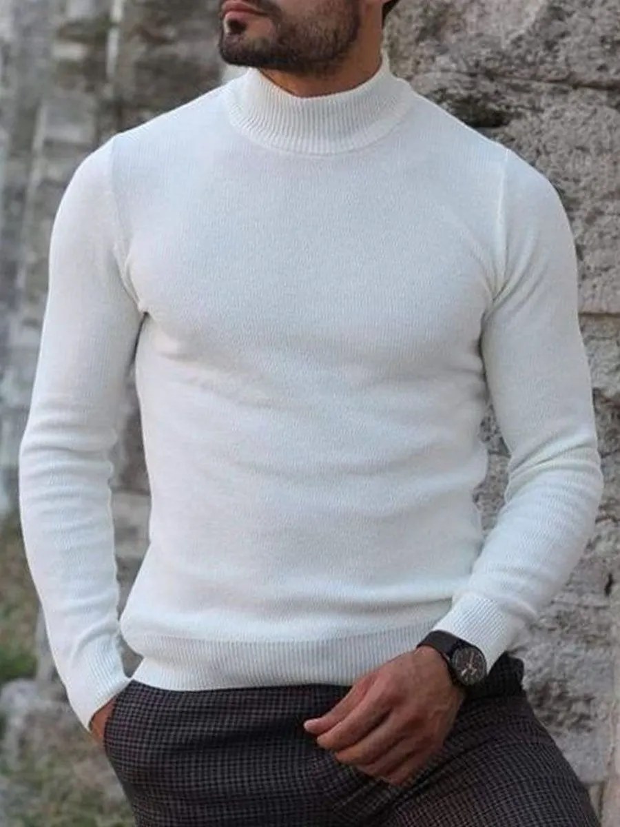 【24-hour shipping】White Versatile Turtleneck Knitted Pullover Sweater