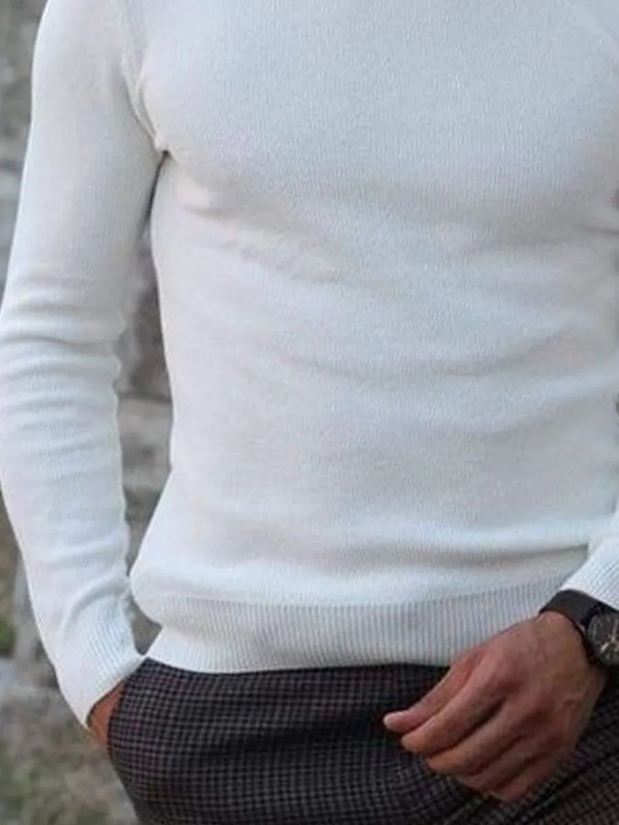 【24-hour shipping】White Versatile Turtleneck Knitted Pullover Sweater
