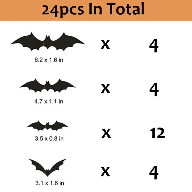 24/48pcs Halloween Decoration 3D Black PVC Bat Wall Stickers