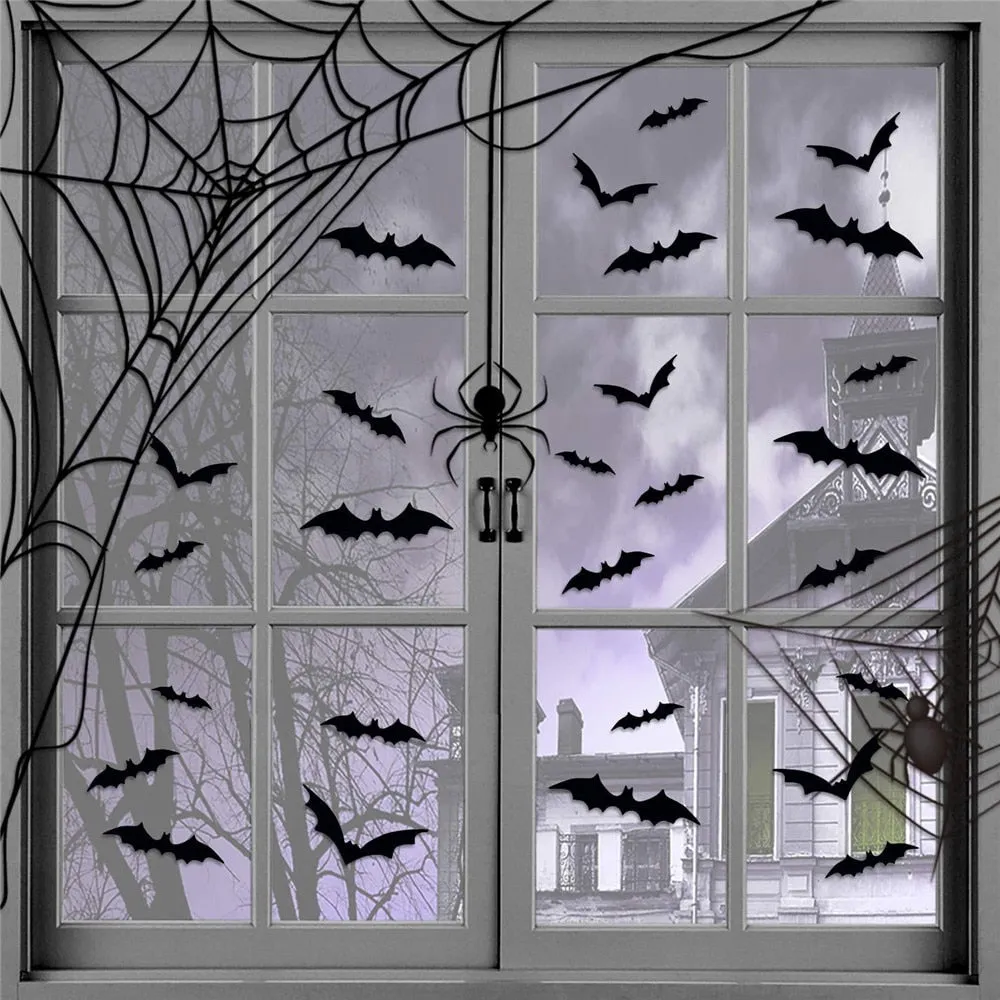 24/48pcs Halloween Decoration 3D Black PVC Bat Wall Stickers
