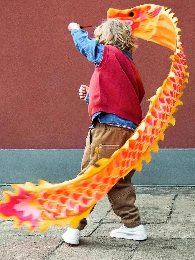 2.5m Orange Dragon Dance Ribbon With Stick and Lights