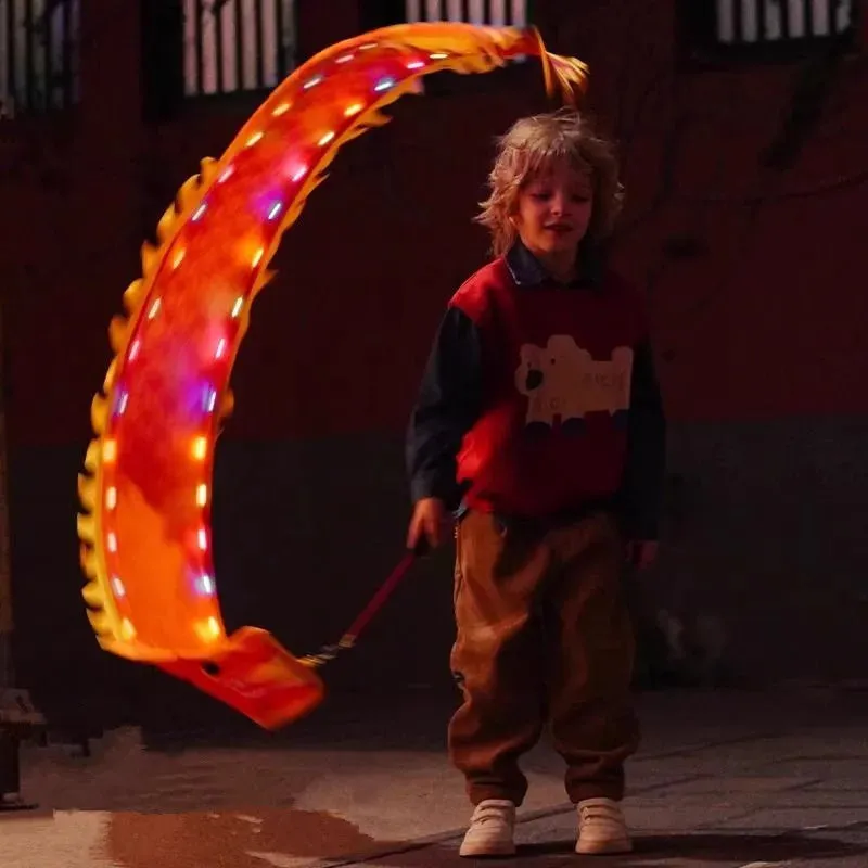 2.5m Orange Dragon Dance Ribbon With Stick and Lights