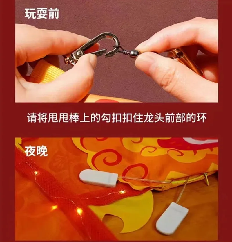 2.5m Orange Dragon Dance Ribbon With Stick and Lights