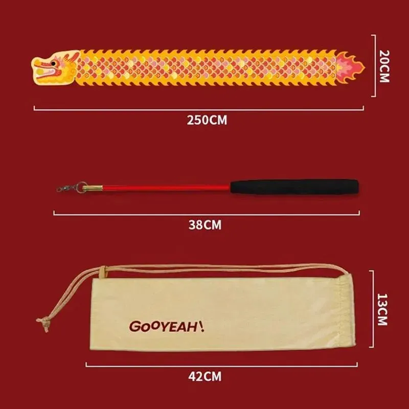 2.5m Orange Dragon Dance Ribbon With Stick and Lights