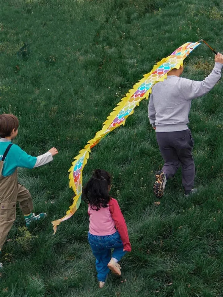 2.5m Orange Dragon Dance Ribbon With Stick and Lights