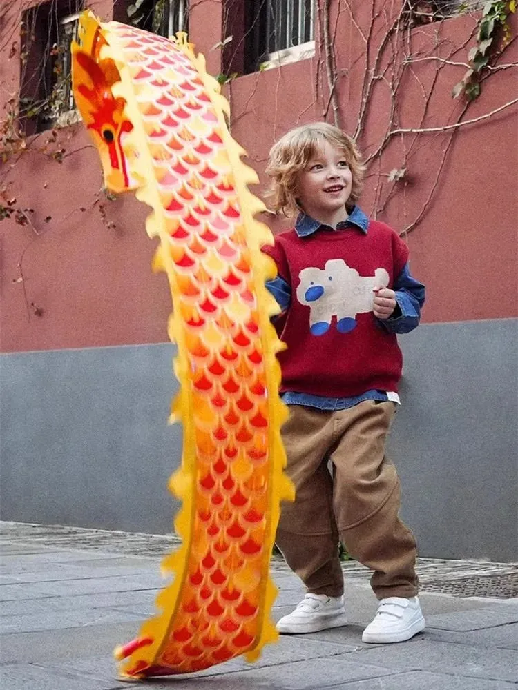 2.5m Orange Dragon Dance Ribbon With Stick and Lights