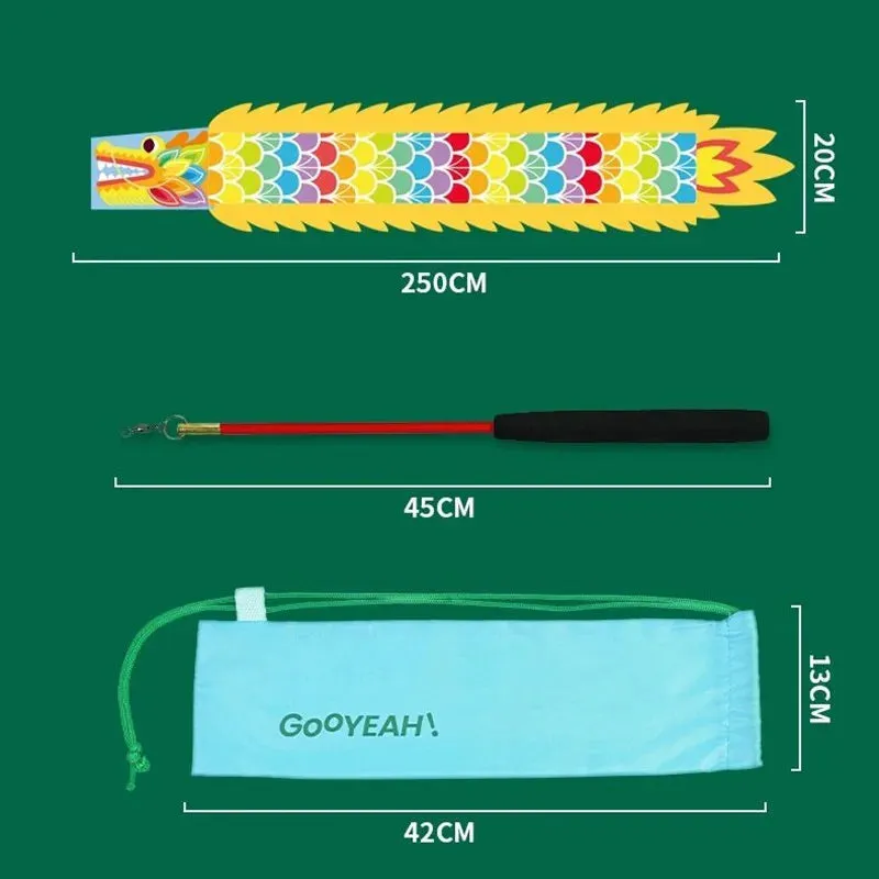 2.5m Yellow Flying Dragon Dance Ribbon With Stick