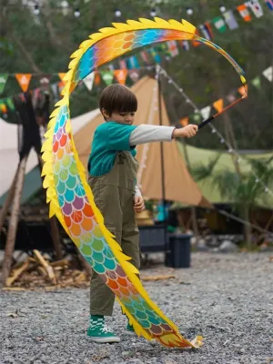 2.5m Yellow Flying Dragon Dance Ribbon With Stick