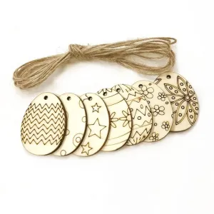 25pcs Wooden Easter Eggs Craft DIY Ornament Hanging Tags