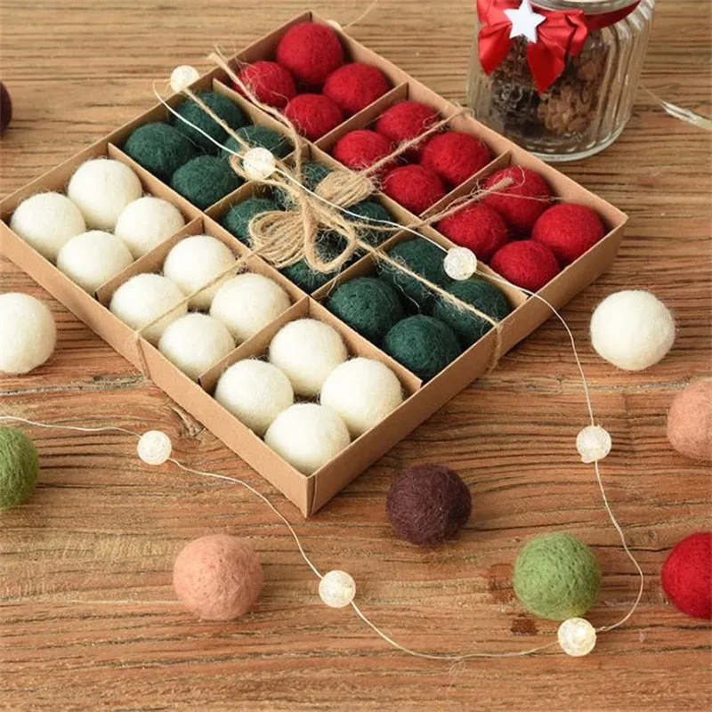 36pc/box Wool Felt Balls Xmas Tree Ornaments