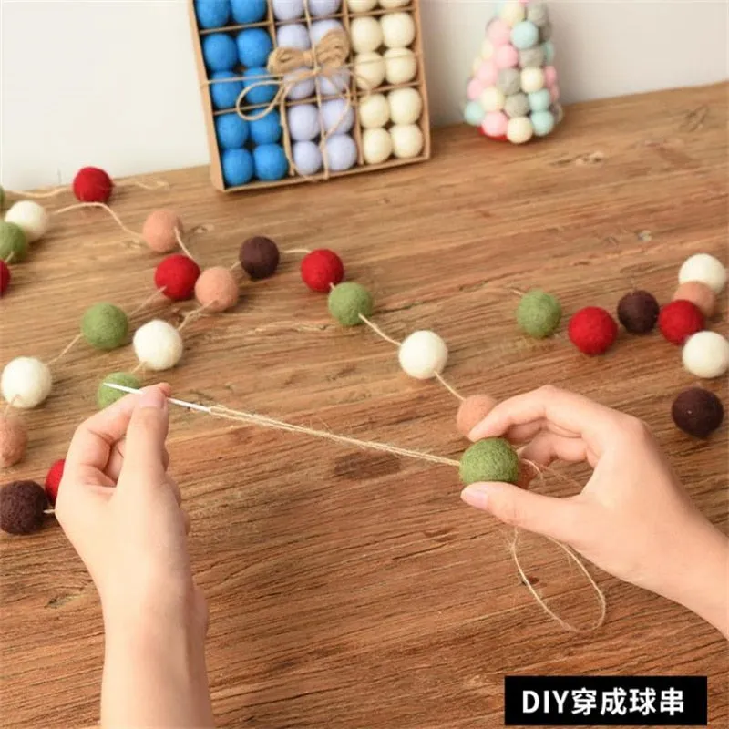 36pc/box Wool Felt Balls Xmas Tree Ornaments