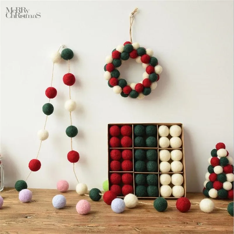 36pc/box Wool Felt Balls Xmas Tree Ornaments
