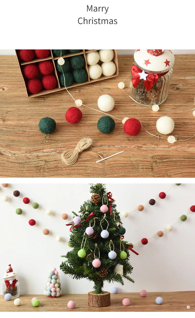 36pc/box Wool Felt Balls Xmas Tree Ornaments