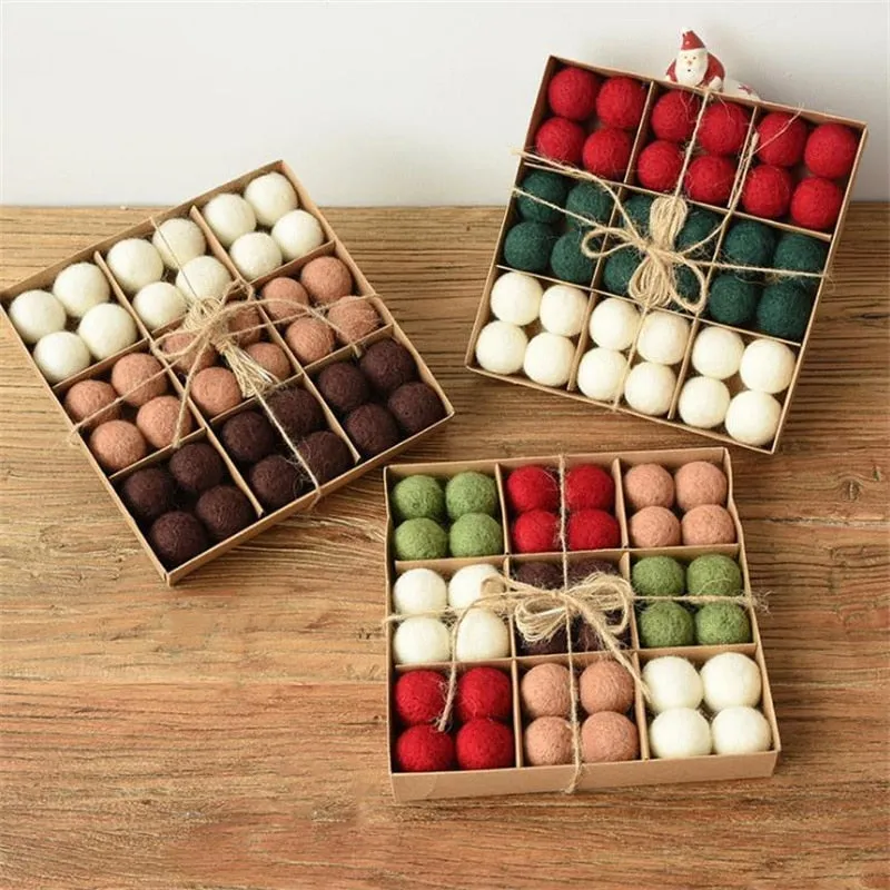 36pc/box Wool Felt Balls Xmas Tree Ornaments