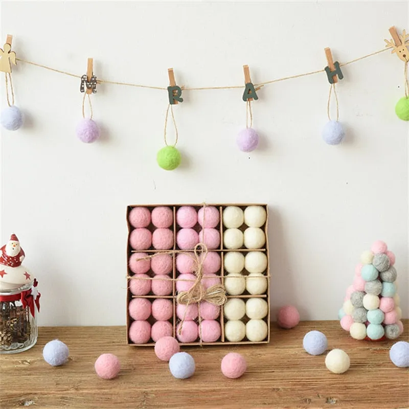 36pc/box Wool Felt Balls Xmas Tree Ornaments
