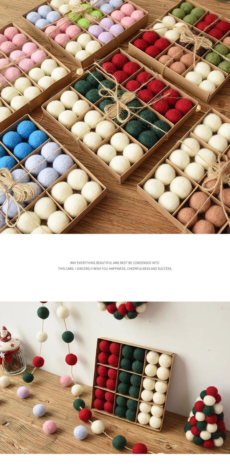 36pc/box Wool Felt Balls Xmas Tree Ornaments