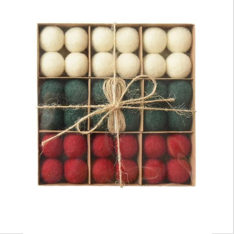 36pc/box Wool Felt Balls Xmas Tree Ornaments