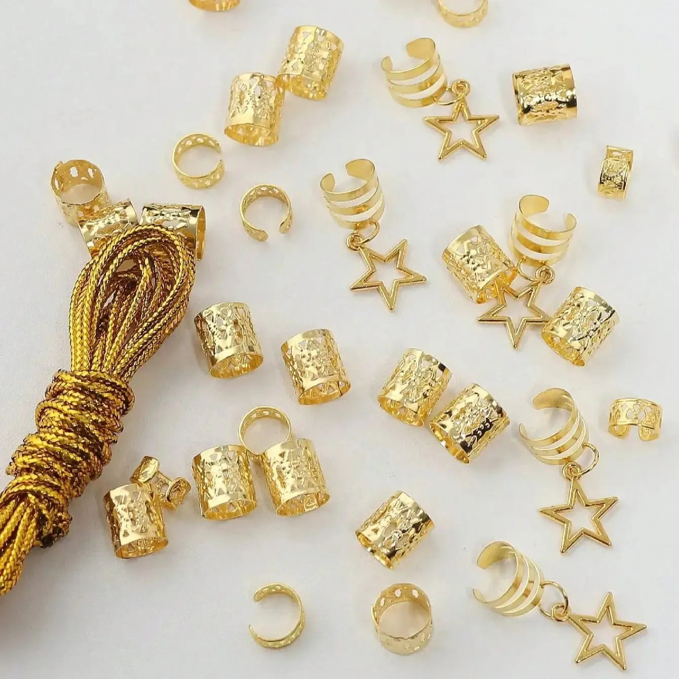 36pcs Mixed Sets Hair Ring Clips Dread Locks Hair Braiding Metal Cuffs