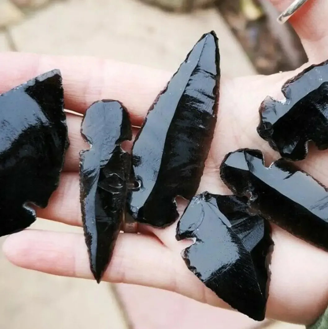 3PCS Natural Obsidian Crystal Black Spear Head Healing Energy Stone DIY Jewellery Making Home Decor