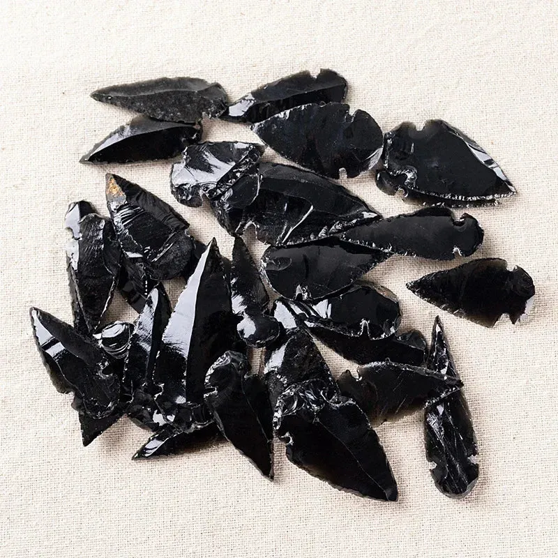 3PCS Natural Obsidian Crystal Black Spear Head Healing Energy Stone DIY Jewellery Making Home Decor
