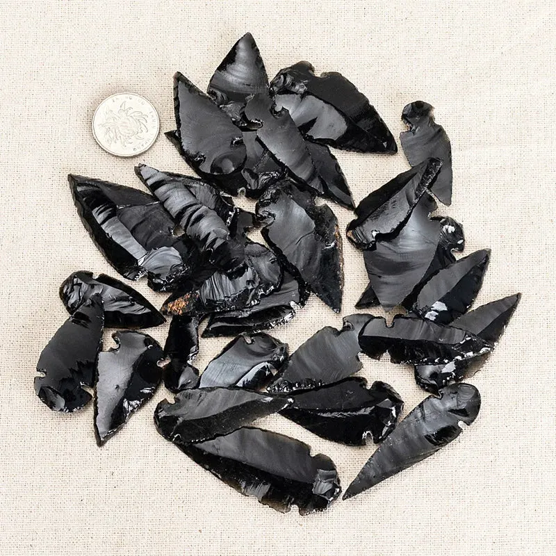 3PCS Natural Obsidian Crystal Black Spear Head Healing Energy Stone DIY Jewellery Making Home Decor