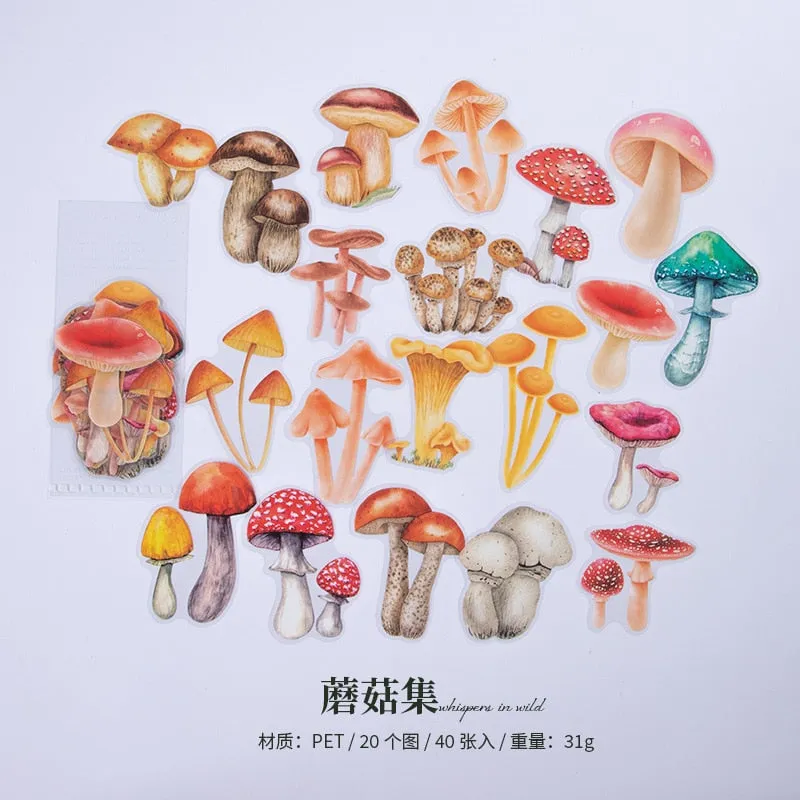 40Pcs Eucalyptus Mushroom Flower Waterproof Stickers