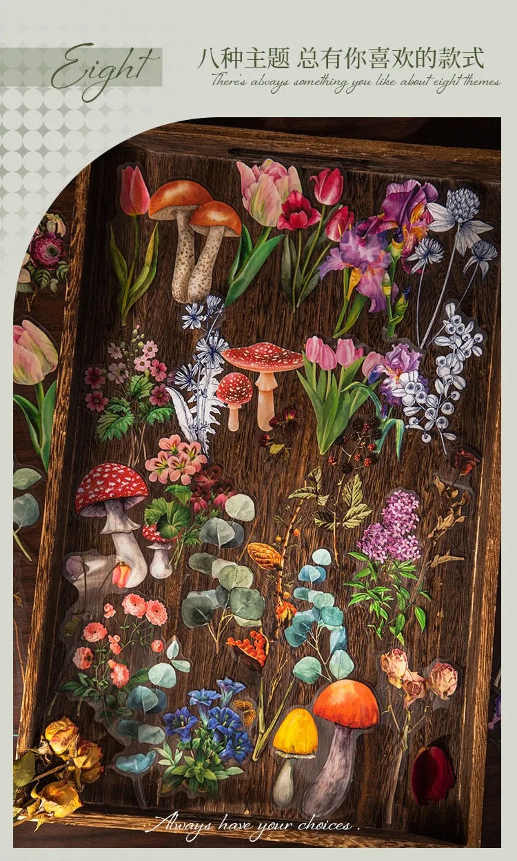 40Pcs Eucalyptus Mushroom Flower Waterproof Stickers