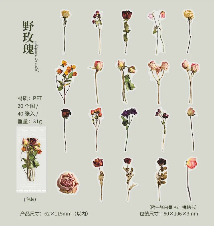40Pcs Eucalyptus Mushroom Flower Waterproof Stickers