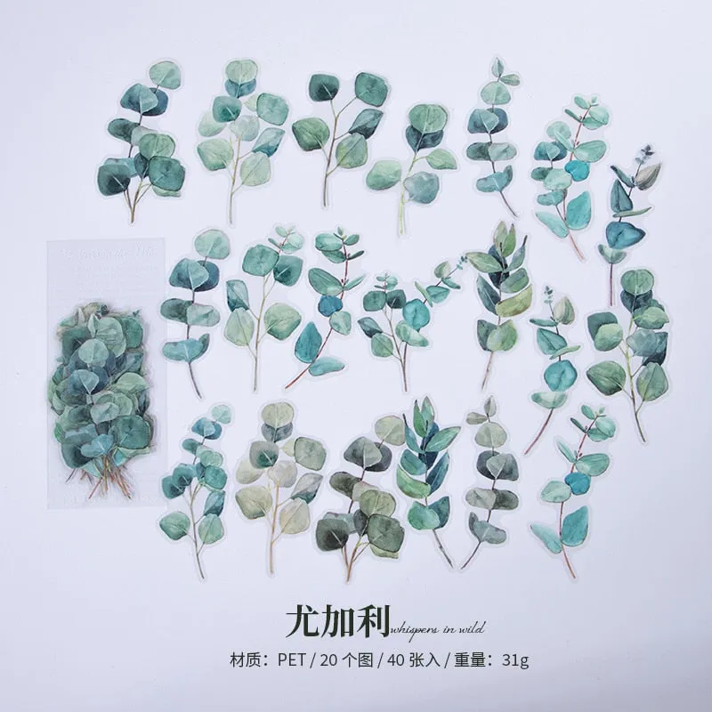 40Pcs Eucalyptus Mushroom Flower Waterproof Stickers