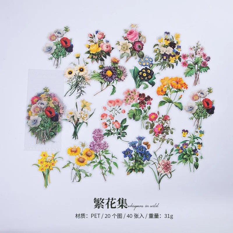 40Pcs Eucalyptus Mushroom Flower Waterproof Stickers