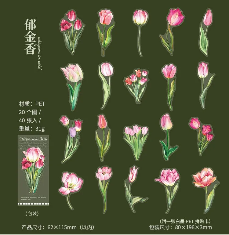 40Pcs Eucalyptus Mushroom Flower Waterproof Stickers