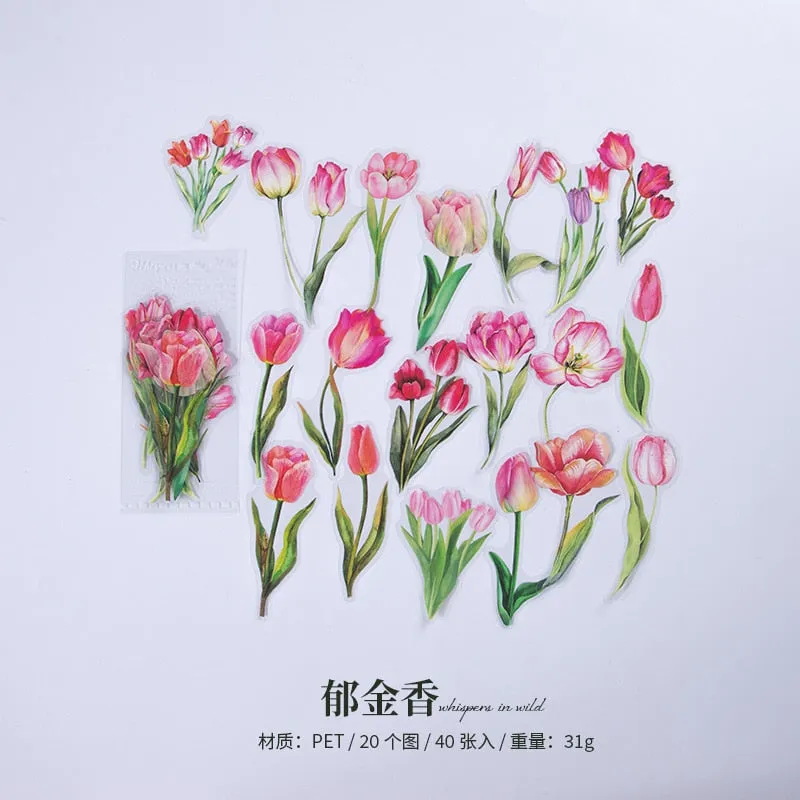 40Pcs Eucalyptus Mushroom Flower Waterproof Stickers