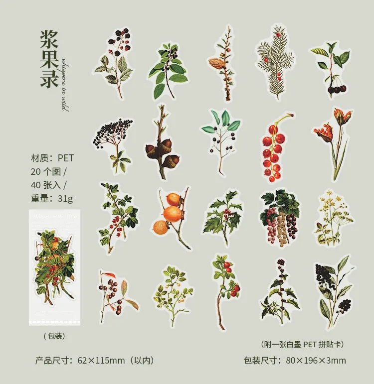 40Pcs Eucalyptus Mushroom Flower Waterproof Stickers