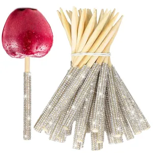 4/8/12Pcs Bedazzled Toffee Apple Bamboo Cake Sticks DIY Treat Making