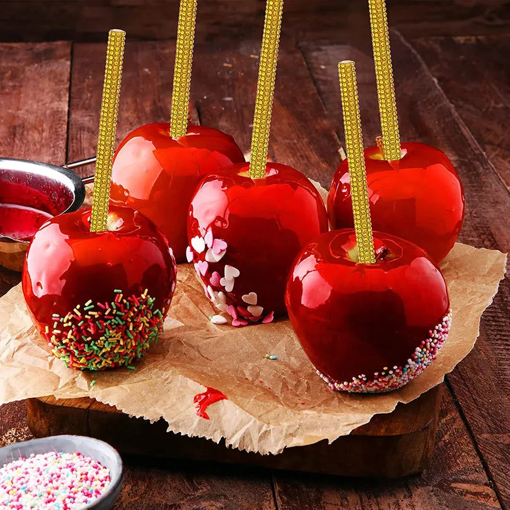 4/8/12Pcs Bedazzled Toffee Apple Bamboo Cake Sticks DIY Treat Making