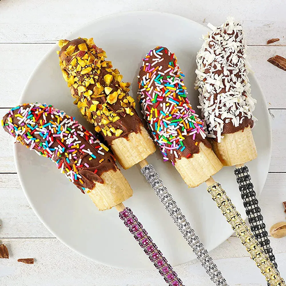 4/8/12Pcs Bedazzled Toffee Apple Bamboo Cake Sticks DIY Treat Making