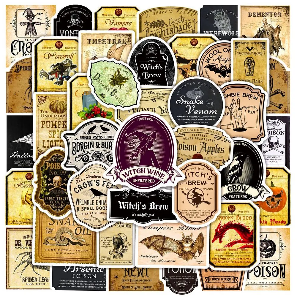 50pcs Halloween Magic Potion Bottle Labels Stickers